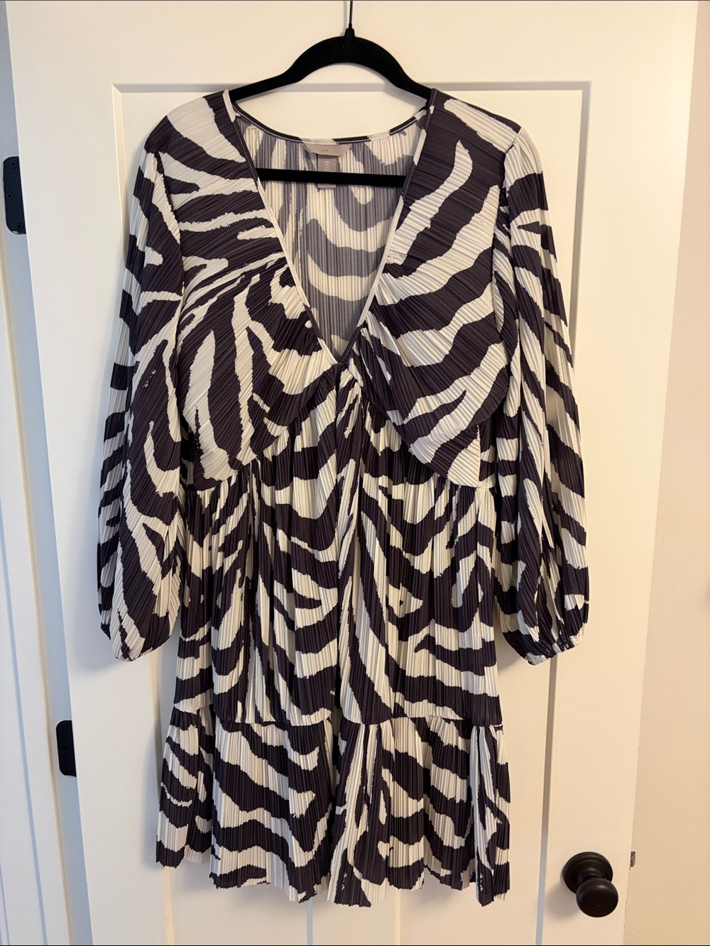 H&M Black & White Zebra Print Pleated Babydoll Dress